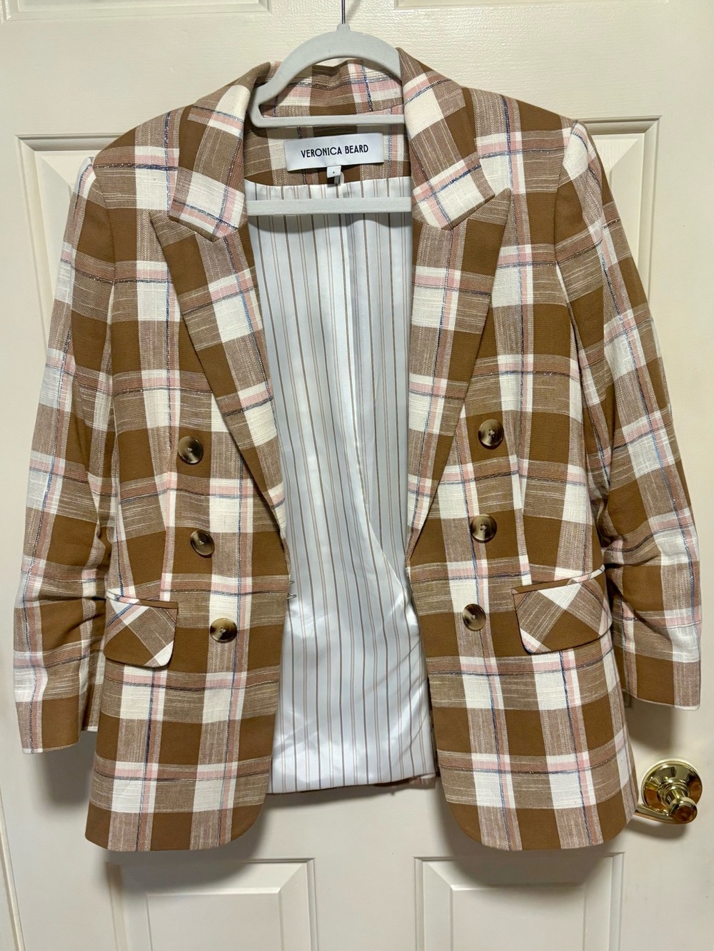 Veronica Beard Beacon double-breasted checked cotton-blend blazer Sz 6 - Picture 5 of 7